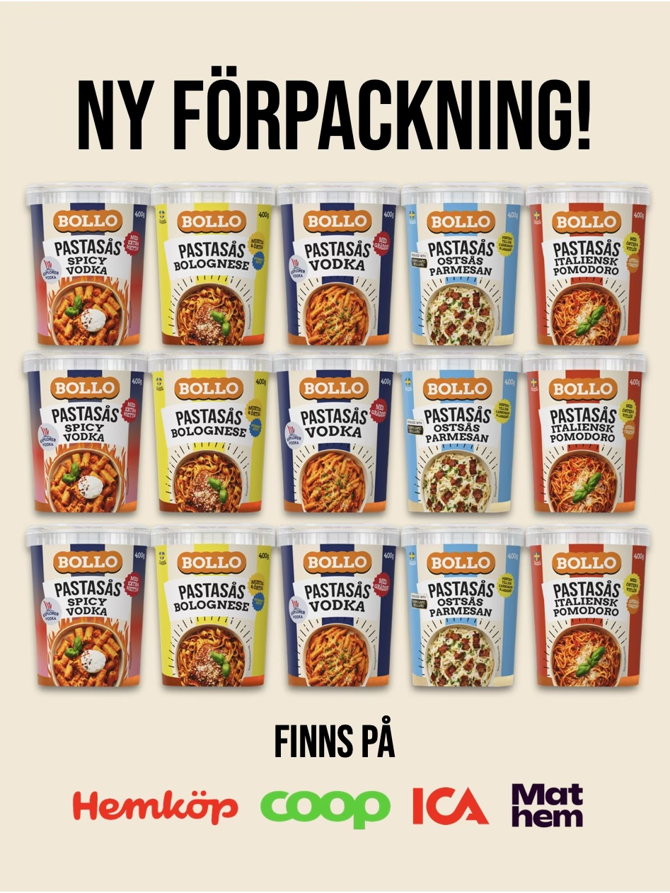 BOLLO pastasåser i ny förpackning